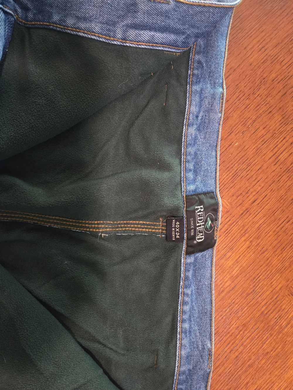 RedHead Men's Blue Denim Jeans with Green Lining